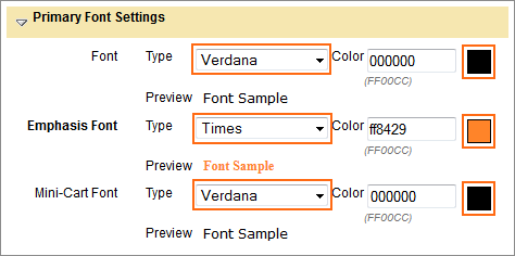 Picture of Floating Cart Primary Font Settings dialog