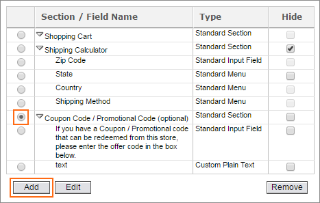 The Page Sections table.