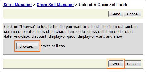 The Cross Sell Manager Browse Table dialog.