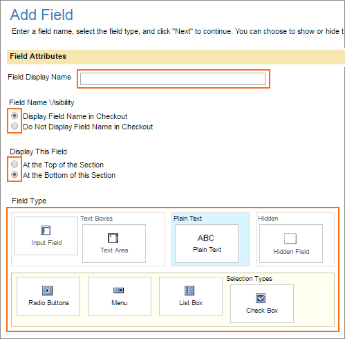 The Field Attributes section in the Add Field page.