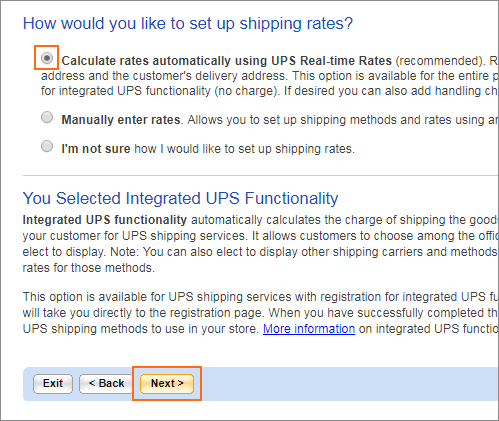 Selecting UPS in Shipping Wizard