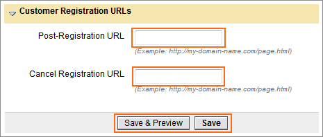 Picture of Customer Registration URLs dialog