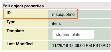 The Item ID is located just beneath the heading Edit object properties.