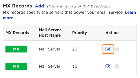 The Edit MX Record icon.