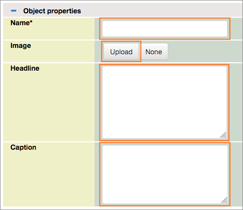 Various editable fields under Object properties.