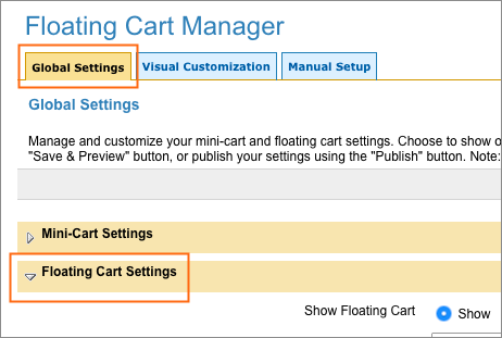 The Floating Cart Settings section.