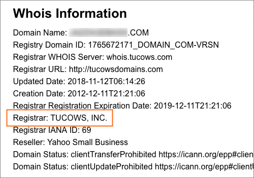 A WHOIS record with the Registrar highlighted.