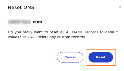 The Reset DNS dialog.