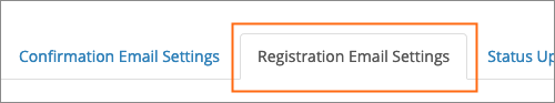 The Registration Email Settings tab.