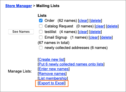 The  Export to Excel link.