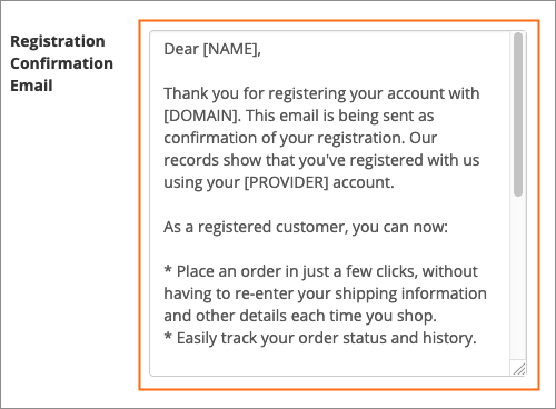 The Registration Confirmation Email field.