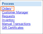 The Orders link is under Process.