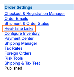 The Real-Time Links link is under Order Settings.