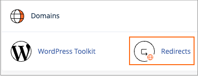 The Redirects link under Domains.