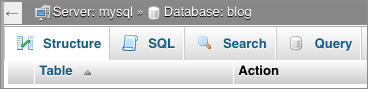 Tabs to manage the database.