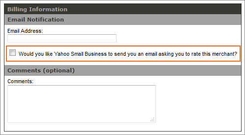 The Merchant Ratings Email checkbox.