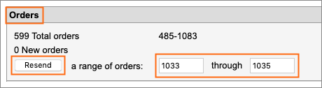 A range of order numbers to resend.