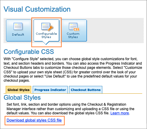 The Visual Customization Configurable Styles page.