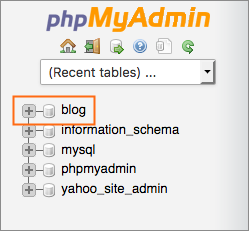 The database list in phpMyAdmin.