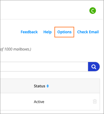 Click the Options link to view your POP, IMAP, and SMTP settings.