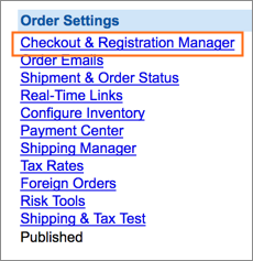 The Checkout & Registration Manager link is under Order Settings.