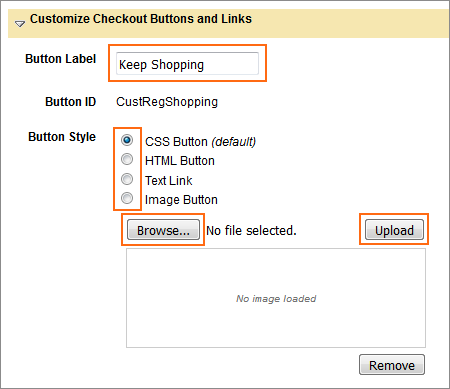 The Customize Checkout Buttons and Links section