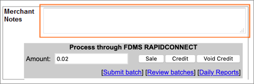 The Merchant Notes field.