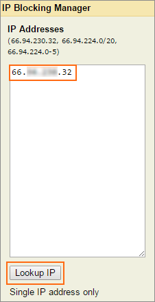 Enter an IP address within the range that you wish block and click the Lookup IP button.