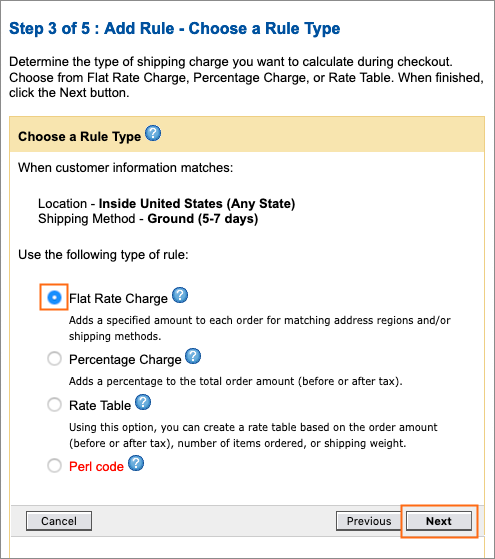 Selecting Flat Rate Charge.