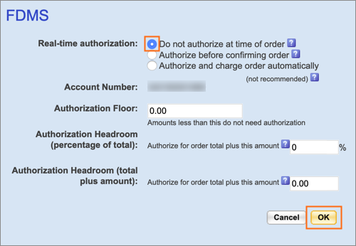 The Do not authorize at time of order option.