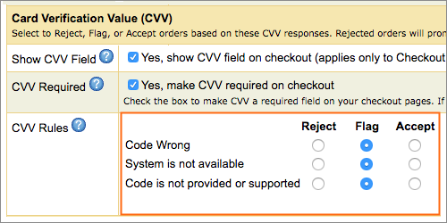 Select whether you wish to Reject, Flag, or Accept orders.