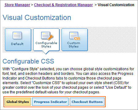 Checkout & Registration Manager Visual Settings.