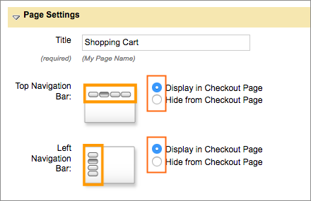 Display options for the Top and Left Navigation Bar.