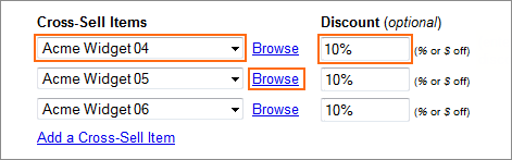 The Select Cross Sell Items dialog.