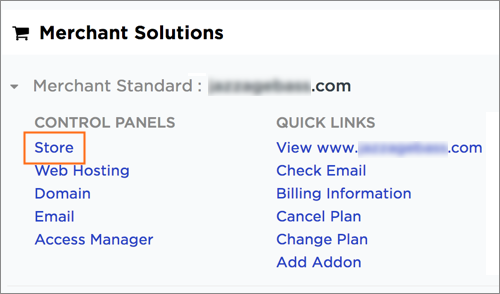 Click the Store link in the Control Panels column.