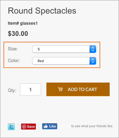 Order options on an item page.