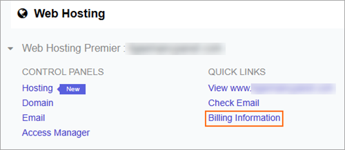 The Billing Information link is under Quick Links.