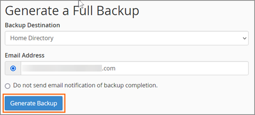 Click Generate Backup Button