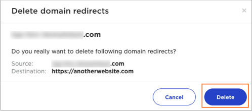 The Delete domain redirects dialog.