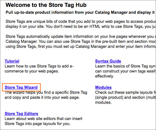 The Store Tag Wizard link.