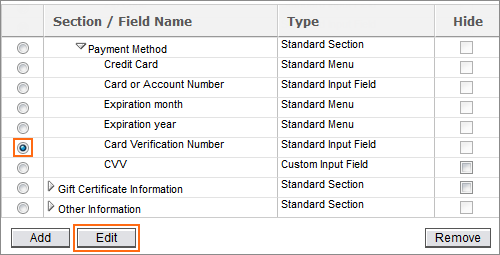 Picture of Selected CVV field