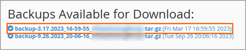 Prior Backups Available to Download.
