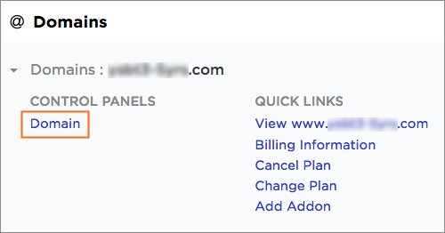 The Domain link is under Control Panels.
