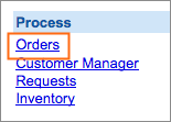 The Orders link is under Process.
