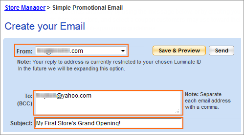 The Promotional Email Setup dialog.