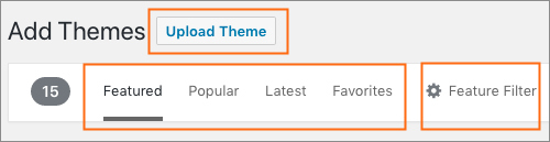 The Add Themes page options.