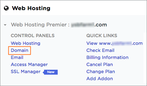The Domain link is under Control Panels.