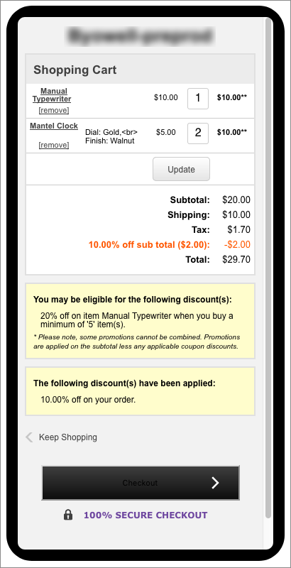 Your mobile checkout as it appears on a mobile device.