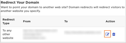 The Edit icon is to the right of the redirect destination address.