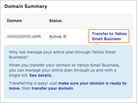 The Transfer to Yahoo Turbify link.